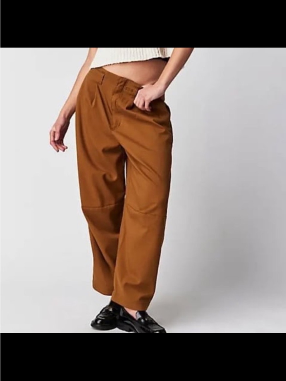 Free People Chino Wide-Leg Utility Pants in Cognac Brown - 8